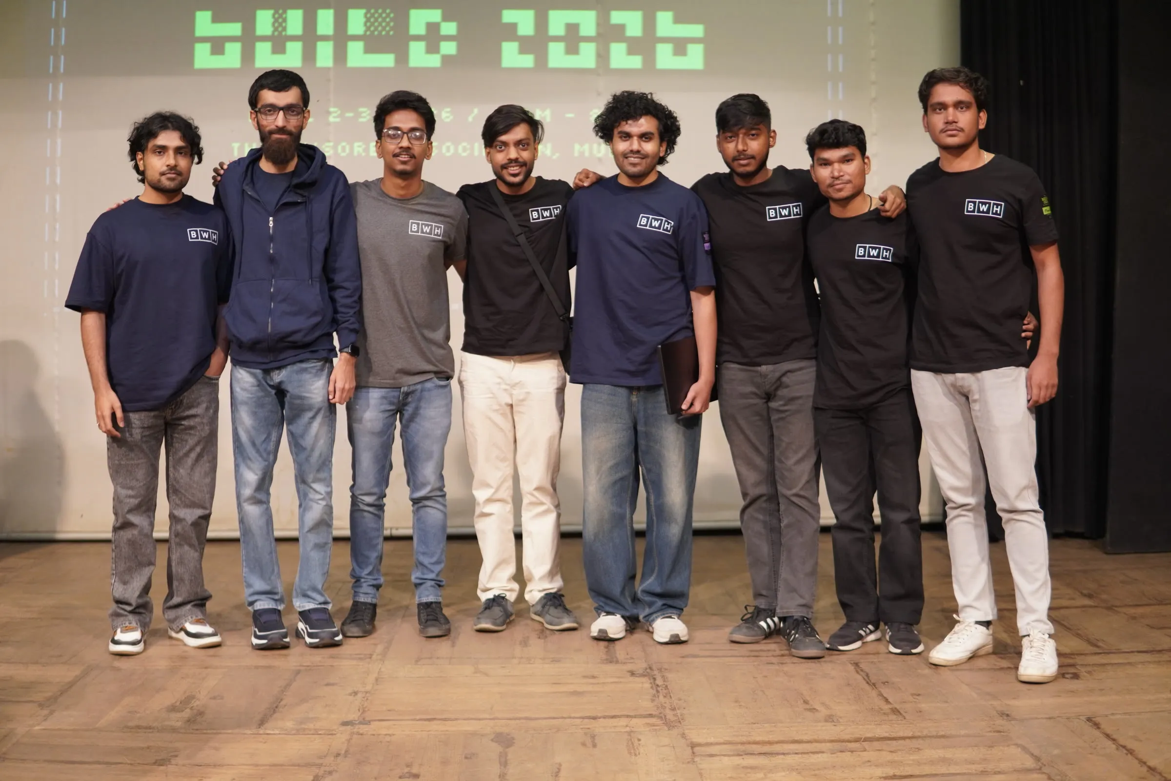 The BWH team on stage at Frappe Build 2026 in Mumbai