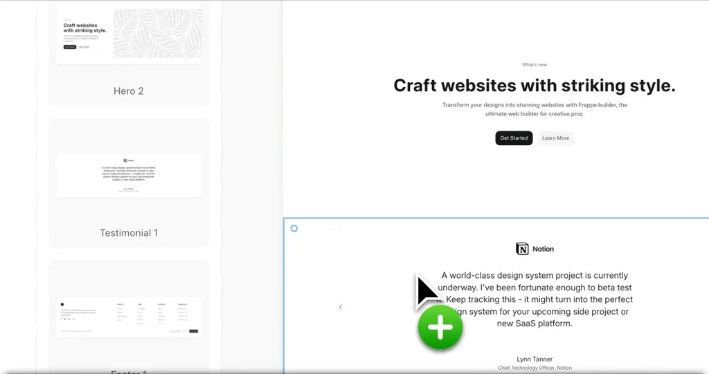 Screenshot of Frappe Builder’s block templates