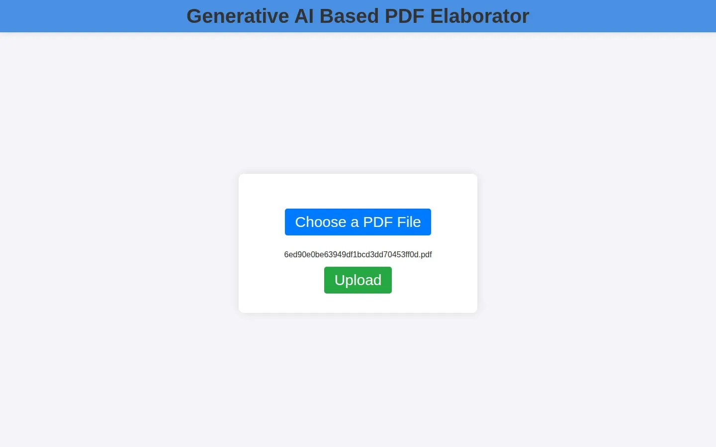 The upload screen of the PDF elaborator, with a PDF picked and ready to upload