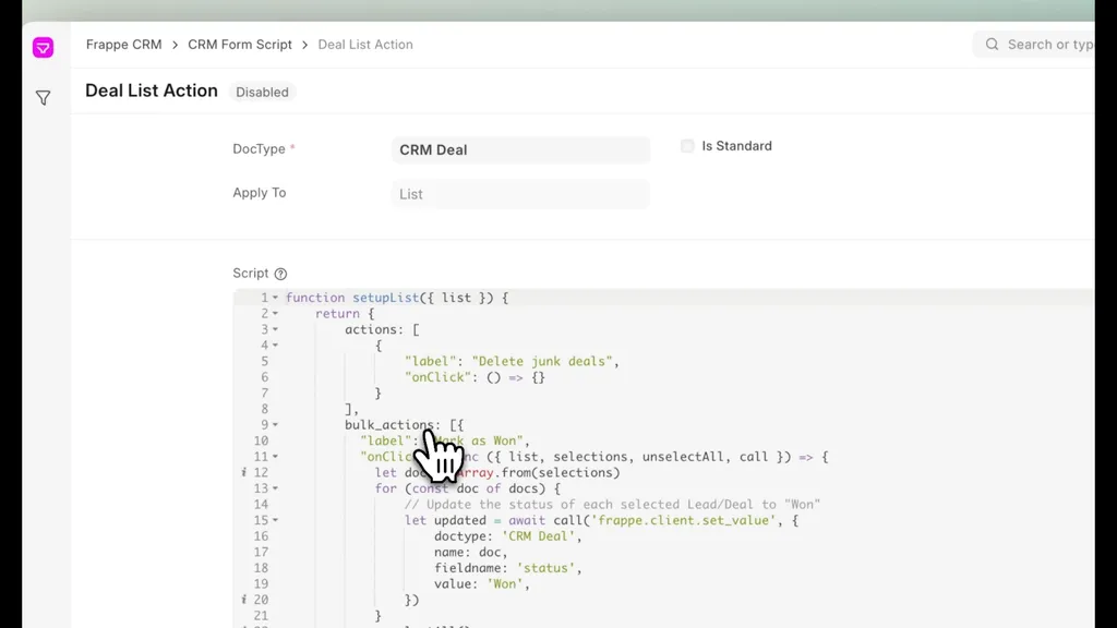 Frappe CRM scripting Screenshot