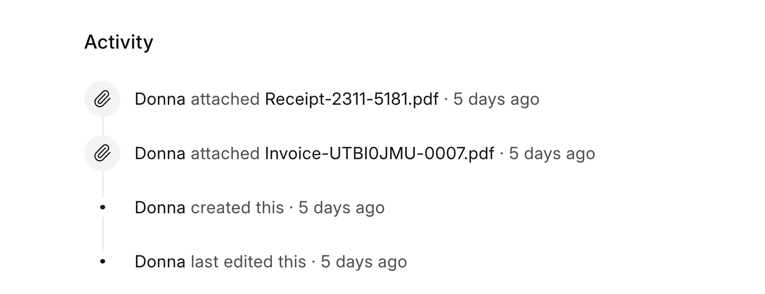 Donna’s activity timeline on ERPNext document