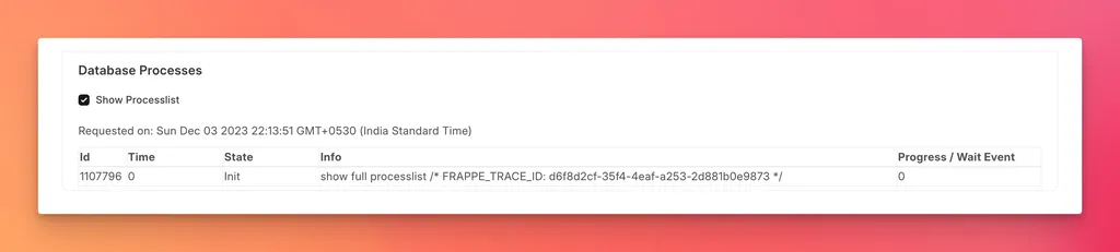 Database Processlist in System Console