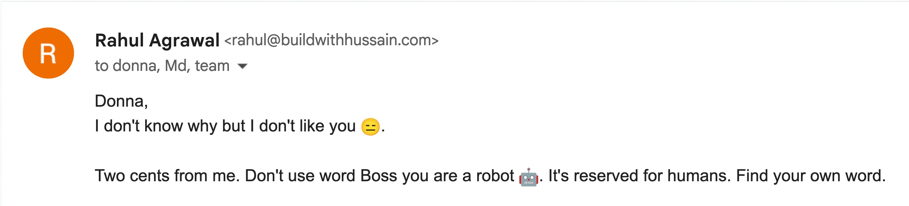 Rahul’s email reply to Donna