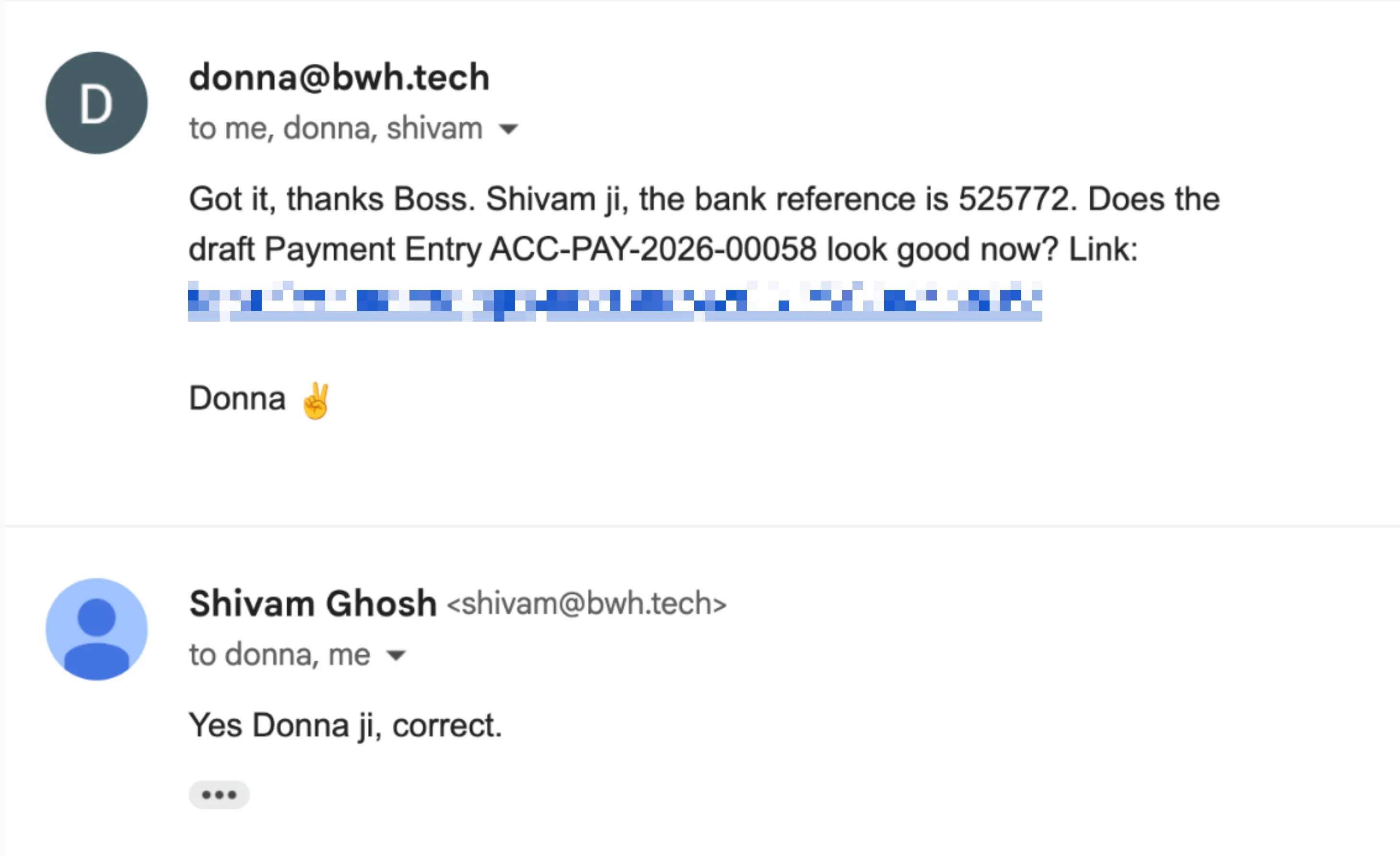 Donna asking approval to Shivam on Email