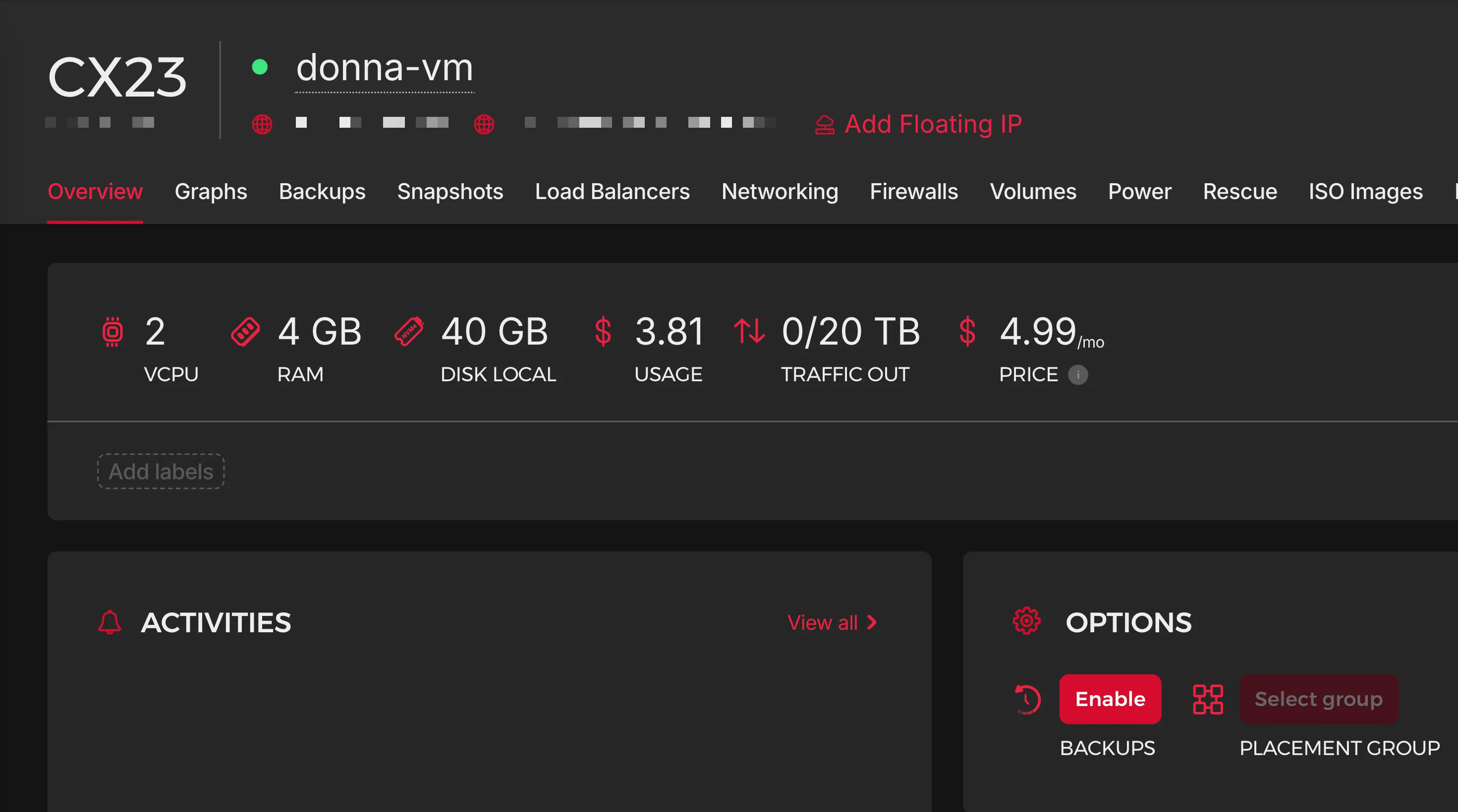Screenshot of Hetzner’s Console