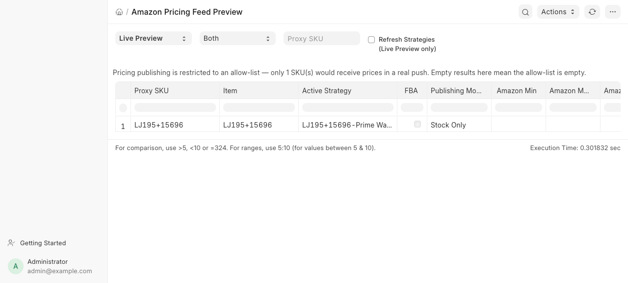 Amazon Pricing Feed Preview