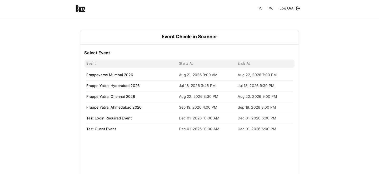 Check-in scanner: event selector