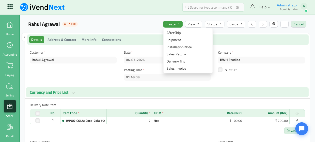 Create AfterShip Shipment button on the Delivery Note