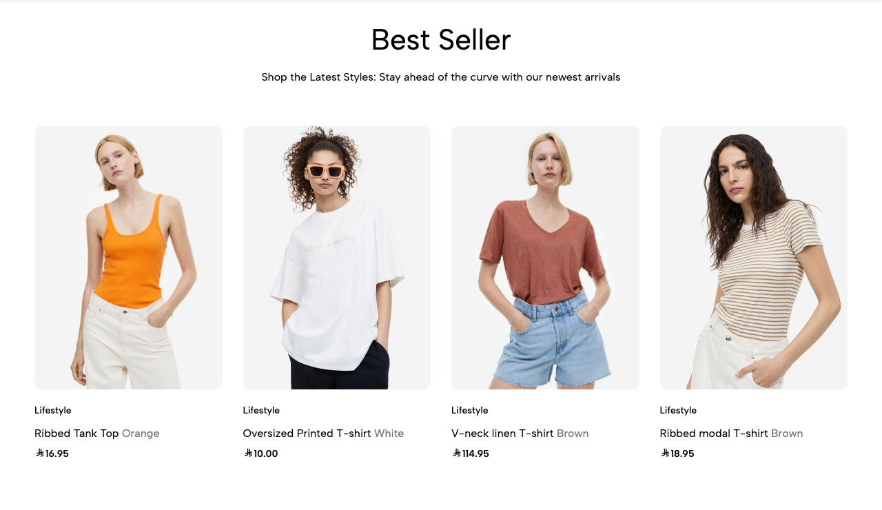 The lower part of the live storefront home page, beneath the configured bands: the catalog-drawn 