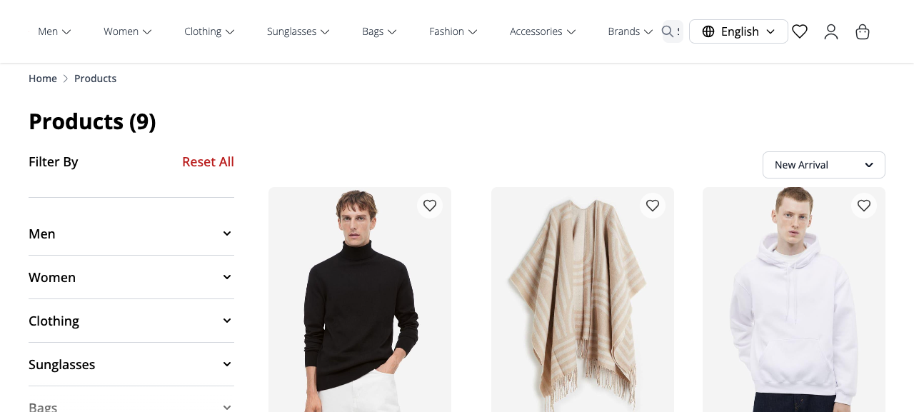 The storefront product listing at /en/products, titled 