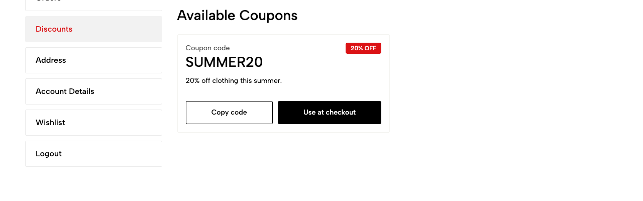 The shopper's Discounts page, Coupons tab, headed 