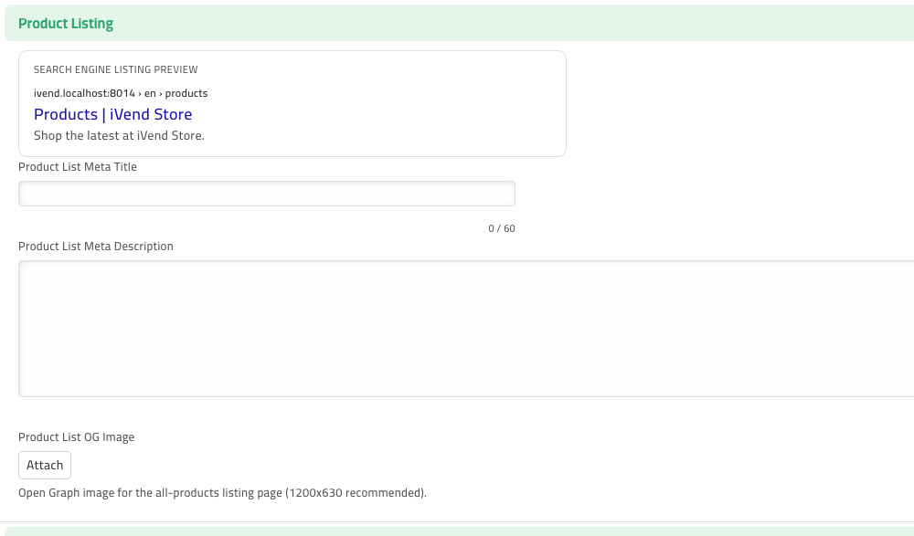 Lifestyle Settings — SEO tab → Product Listing
