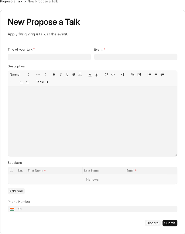 Talk proposal web form